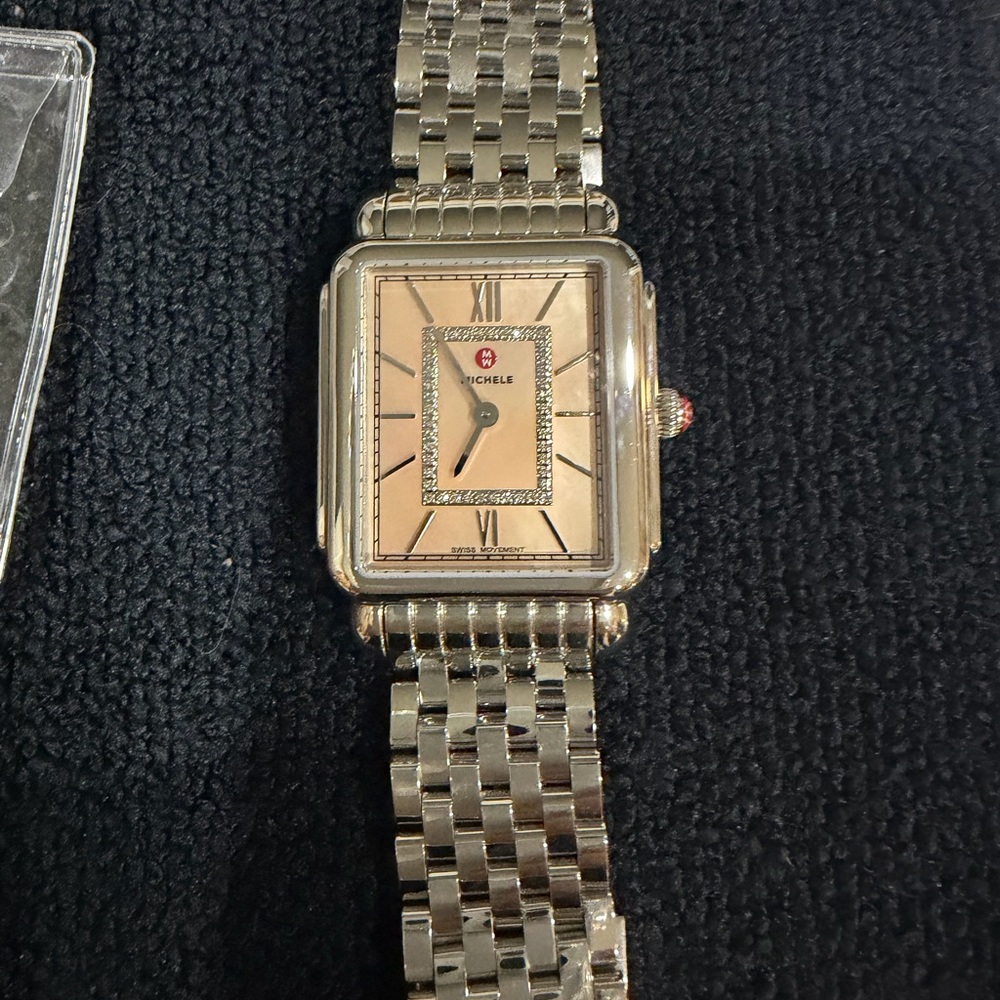 Authentic Michele Deco II Silver & Diamond Pink Blush Watch